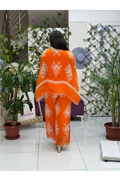 Punta Otantik Pts20651 Italian Satin Silk Suit Orange