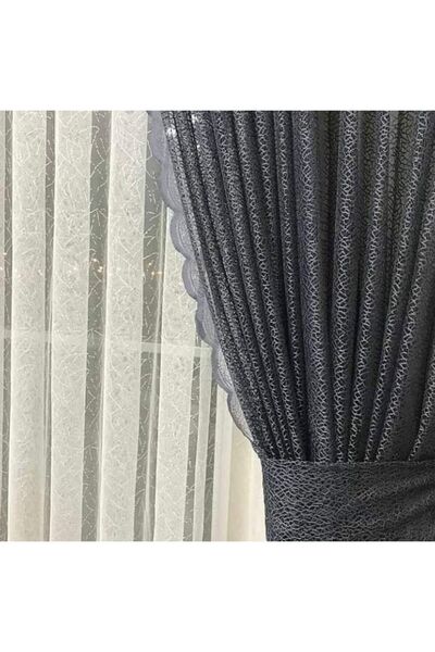 Ceylanlar perde Κουρτίνα από τούλι με δύο φύλλα, με κορδόνια, γκρι κυψελωτή ύ...