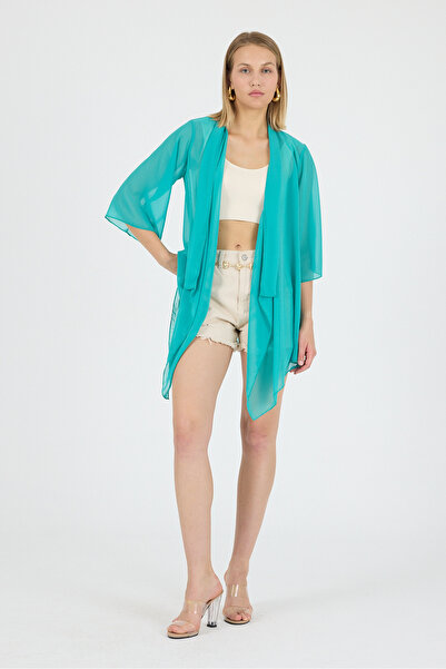 Laranor Πράσινο σάλι γιακά με μανίκια σιφόν κιμονό Kaftan Beach Wear 25L8101
