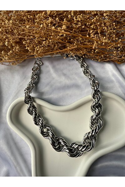 tuğba kumlu butik Silver Twist Model Thick Chain Necklace
