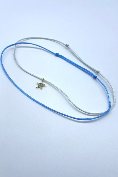 Concept HuBuTU 2 Pieces Zircon Star Figured Blue Gray Silk Floss Thread Summer Anklet Set