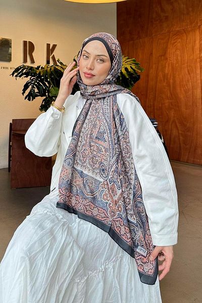lamelif Retro Pattern Soft Shawl Powder Black