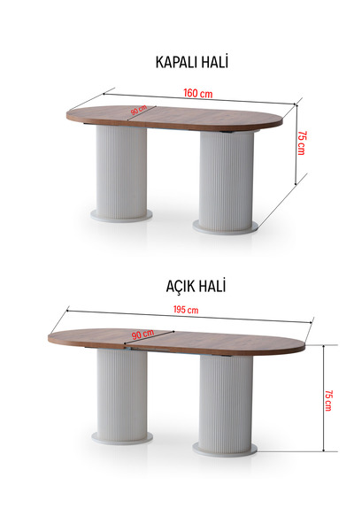 KUĞU GARDEN Açılır Çift Kişilik Bohem Masa 90 cm x 160 cm 6 kişilik Yemek Masası