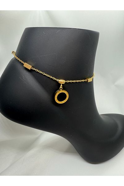Mila Lumiere Modern Gold Gold Color Steel Anklet with Roman Numeral Ring Detail