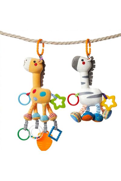 tumama Set 2 plush rattling toys, Giraffe and Zebra model, Tumama®, multicolor