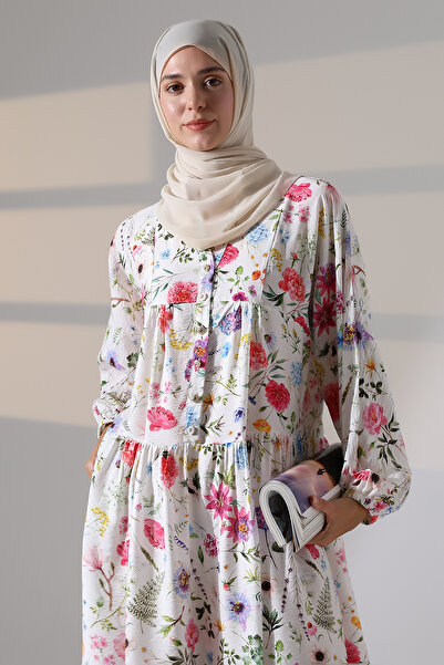 moda paketi Φόρεμα με λουλουδάτο σχέδιο από βουάλι με μαντίλα