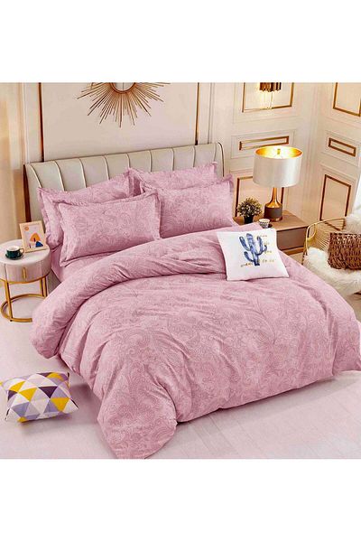 trendyhome Double bed linen, 6 PIECES, Fine Cotton, Floral Pattern, Pink, J14334