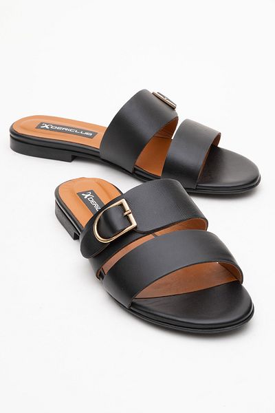 Dericlub Dericlub Rc 015 R005 Real Leather Women's Slippers Black