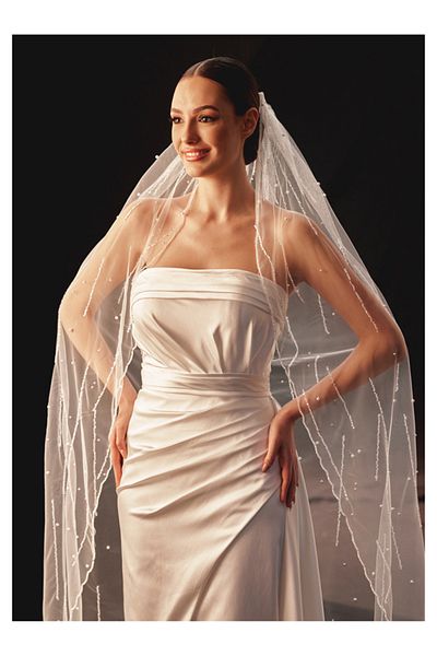 Hayalperest boncuk Elegant Stylish Bridal Wedding Veil with Sparkly Embroidery