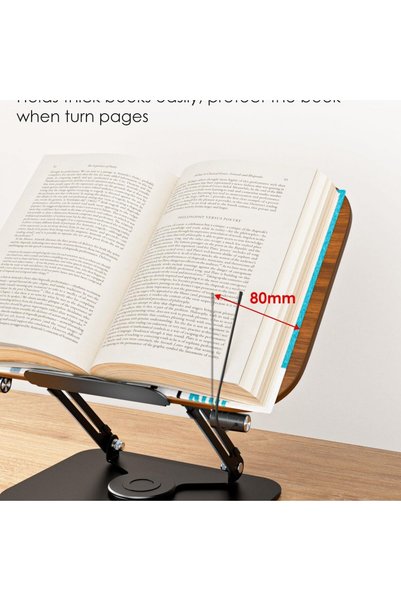 Hobimtek HT-907 Metal Ahşap Kitap Okuma Standı 360 Dönebilen Katlanabilir Masaüstü Rahle Laptop Standı Tablet