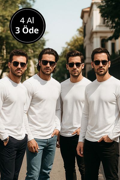 Rich Men's White 4 Pack Basic Long Sleeve T-Shirt Sports Body T-Shirt