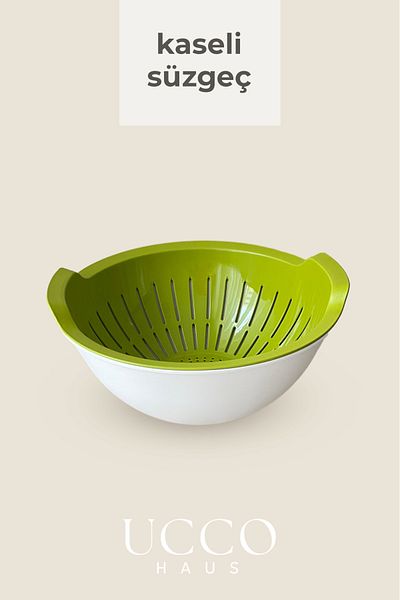 UCCO Set of 2 Green Bowl Strainers, 3 Liter Multi-Purpose Vegetable and Fruit Washing, Straining and Bowl Set
