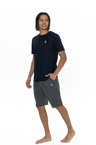 U.S. Polo Assn. U.S. Polo Set de pantaloni scurți tricou cu gât rotund pentru bărbați, cu buzunare