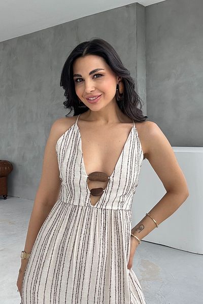 Seda Yalçın Atelier Coffee Bead Detailed Dress