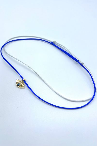 Concept HuBuTU 2 Pieces of Evil Eye Figured Saks Blue Gray Silk Floss Thread Summer Minimal Anklet Set