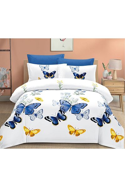 trendyhome Bed Linen, Fine Cotton, 6 Pieces, Butterflies, White/Blue, HR24152