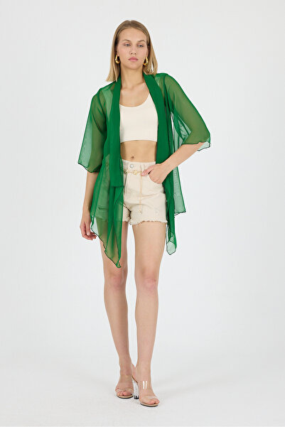 Laranor Σκούρο πράσινο σάλι γιακά μανίκι σιφόν κιμονό Kaftan Beach Wear 25L8101