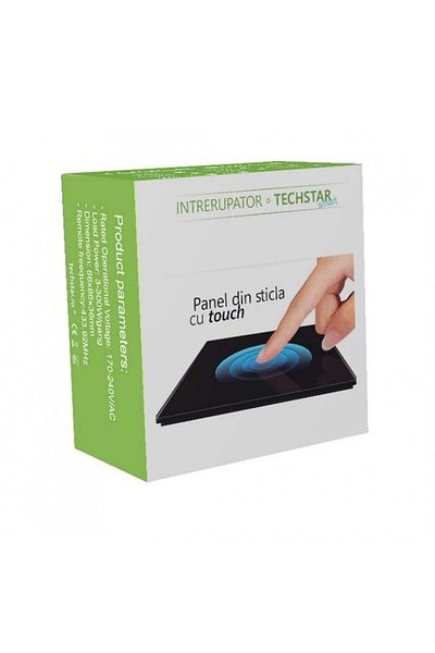 TECHSTAR Întrerupător tactil inteligent, wireless 2.4ghz, sticlă securizată, design modern, iluminare LED, monofazat,