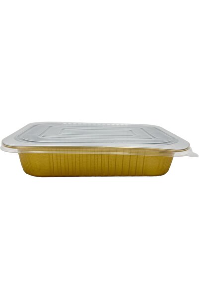 Ideal Pack 750 ml Golden Aluminium Rectangular Containers with Lids – 5 Pcs