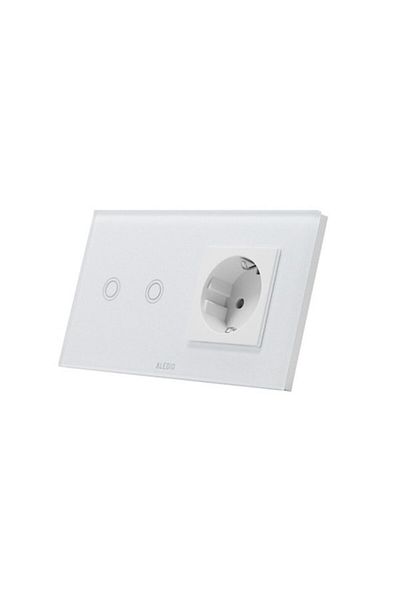 ALEDIO Double touch switch + single socket 2P+E, 16A, glass frame, white