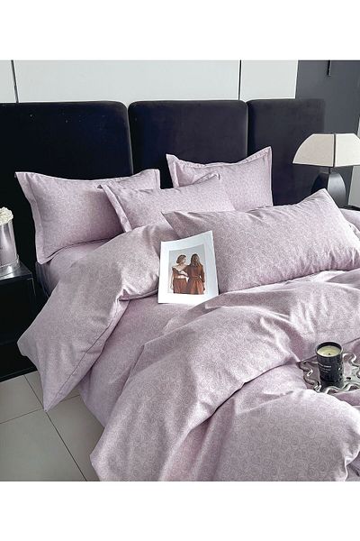 trendyhome Double Bed Linen with Elastic, 6 PIECES, Fine Cotton, Floral Pattern, Lilac, J244065-ELASTIC