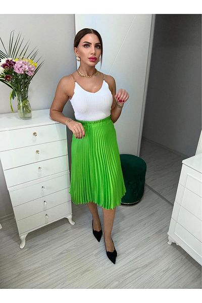 sterktekstil Women's Solid Color Satin Self Pleated Skirt