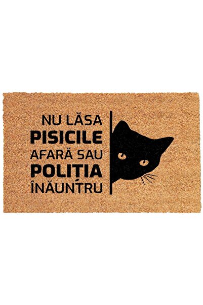 OEM Personalized entrance mat with a cat and message - don't let the cats outside or the police inside,