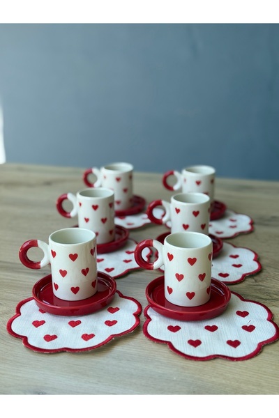Hediye Köşkü Kalpli 18 parça Özel Üretim Lüks Kahve Fincanı