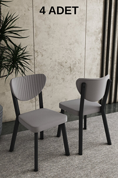 DEREN HOME Elma Serisi 4 Adet Gri Silinebilir Kumaş Mutfak Salon Cafe Sandalyesi