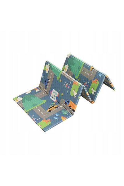 indiggo Covoras Reversibil din Spuma, Model Alfabet si Stradute, 150 X 200 cm, Albastru/Gri