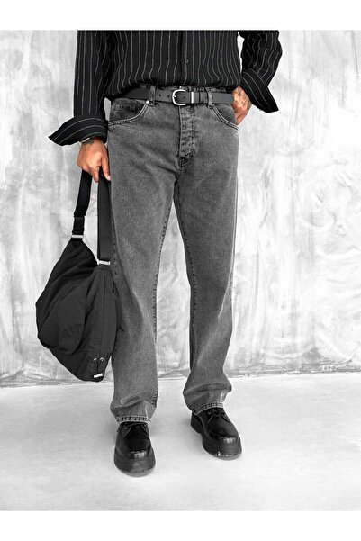 ablukaonline Men's Baggy Fit Jean Trousers Dark Gray