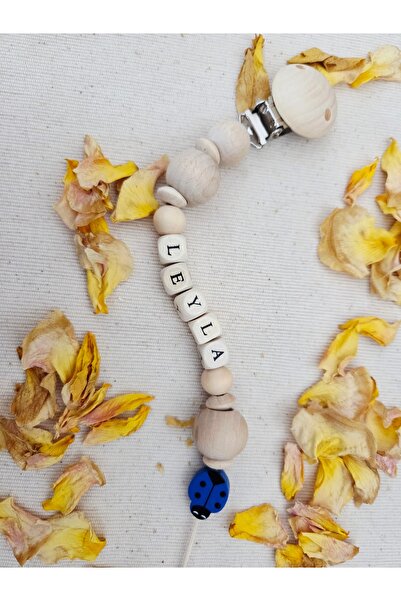 Hellemyst Lacivert Uğurböcekli İsimli Bebek Emzik Zinciri Askısı