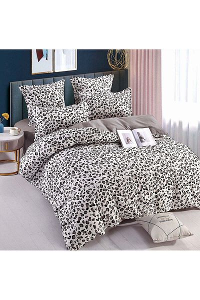 trendyhome Double bed linen, 6 pieces, Fine Cotton, Polka Dots, Brown/Grey, J10417