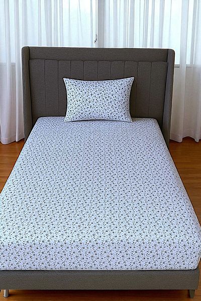 MixCotten Home Țesătură Poplin Bumbac Cearșaf de pat și Set de perne cu flori mici 100x200 Cm 50x70 Cm