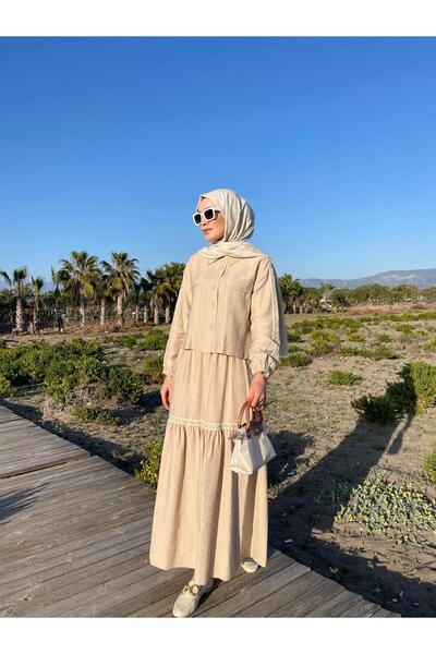 Moodbasic ŞERİT DETAYLI KETEN TAKIM