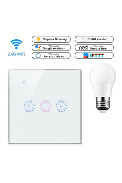 TECHSTAR ® Smart Touch Switch, Wireless 2.4ghz, Dimmer, Tempered Glass, Modern Design, Led Lighting,