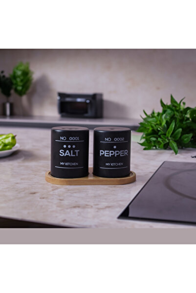 Keramika Bambu Standlı 2'li Tuzluk-Biberlik Seti Msh