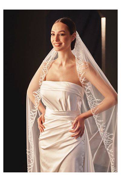 Hayalperest boncuk Elegant Bridal Wedding Veil with Wildflower Motif