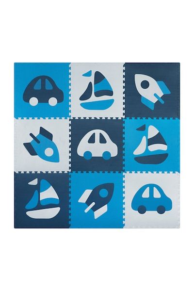 indiggo Covoras Tip Puzzle din Spuma EVA, Model Vehicule,Dimensiune 180x180x1 cm, Albastru/Gri