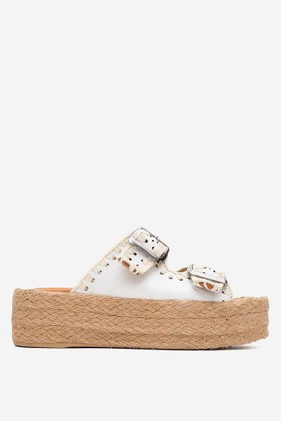 Dericlub Dericlub Women's Straw Thick Sole Double Banded Slippers Real Leather Zy 8090 White