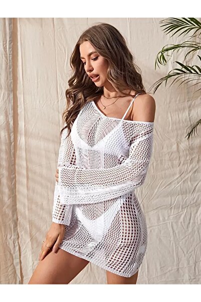 moda mh Kötött pamut hosszú ujjú Pareo strandruha kimonó kaftán