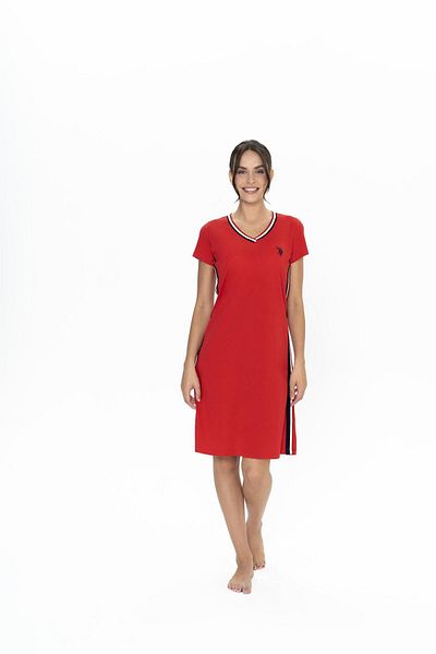 U.S. Polo Assn. Us Polo Women, V-Neck, Short Sleeve, Midi Nightgown