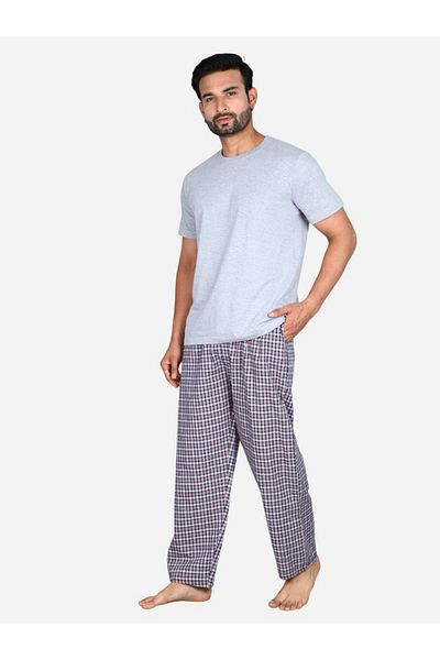 Victor and Jane By Styli Solid Short Sleeve T-Shirt and Checked Pyjama Set