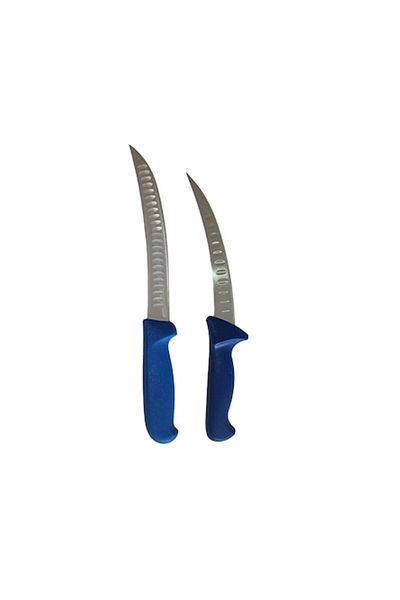 Rovitech Set of 2 professional butcher knives, 1 slicing knife, 1 boning knife, blade with anti-stick grooves,