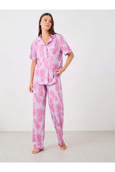 Styli All-Over Pineapple Print Pompom Pocket Shirt and Pyjama Set