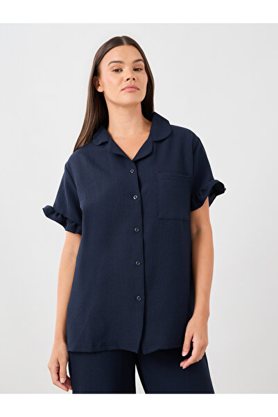 Styli Waffle Textured Ruffled Detail Shirt and Pyjama Set