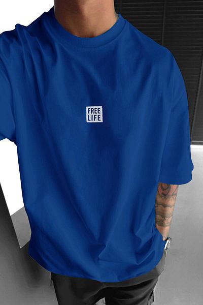 Teenage Millionaire Ανδρικό μπλουζάκι Saks Blue Free Life Crew Neck Oversize Salas