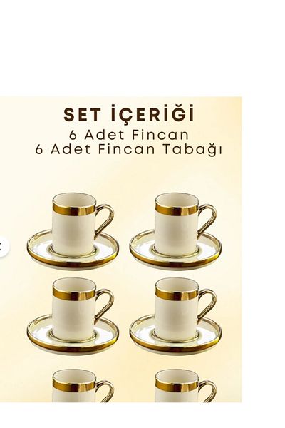 PONCİKPAZAR Gold Gilded 6-Person Porcelain Cup Set 12-Piece Turkish Coffee Set Coffee Cup 100 ml