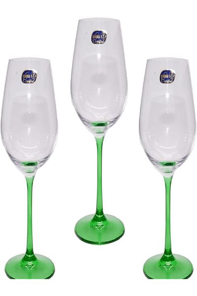 Bohemia Set of 6 Stemware Glasses | 250 ml | Green Stem | Elegant