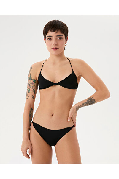 Ayma Active Lined Black Twisted Basic Slip Twist Bikini Bottom